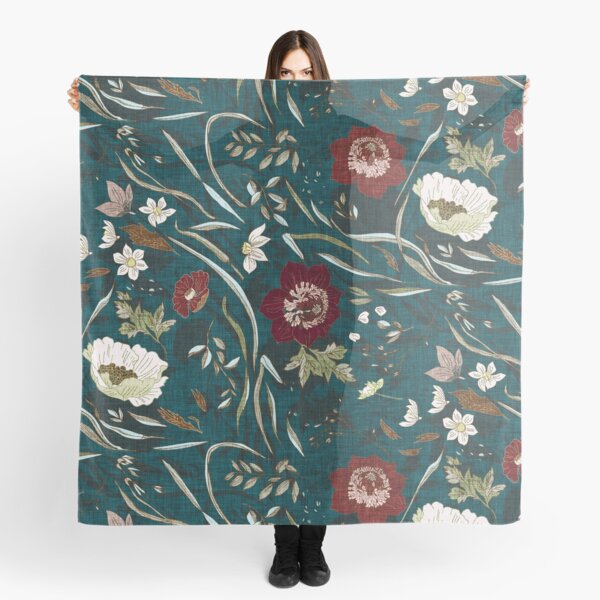Noir Floral (teal) Scarf