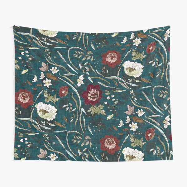 Noir Floral (teal) Tapestry