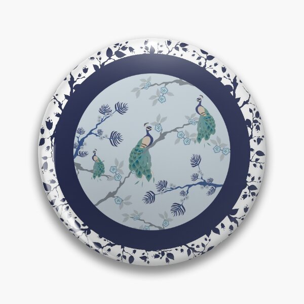Item preview, Patrón de estilo chinoiserie azul con pavos reales designed and sold by MissBennett.