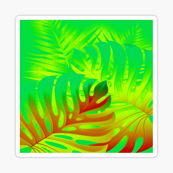 Monstera & Farnwedel leuchtend neon Grün Gelb Rot Sticker