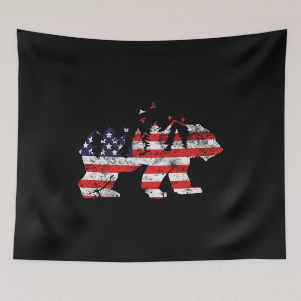 Item preview, Vintage American Flag Mountain Animals Bear designed and sold by NewTrendings.
