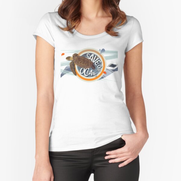 Save our Oceans - Cute turtle save the seas range for wild open water swimmers - Caroline Laursen Original Fitted Scoop T-Shirt