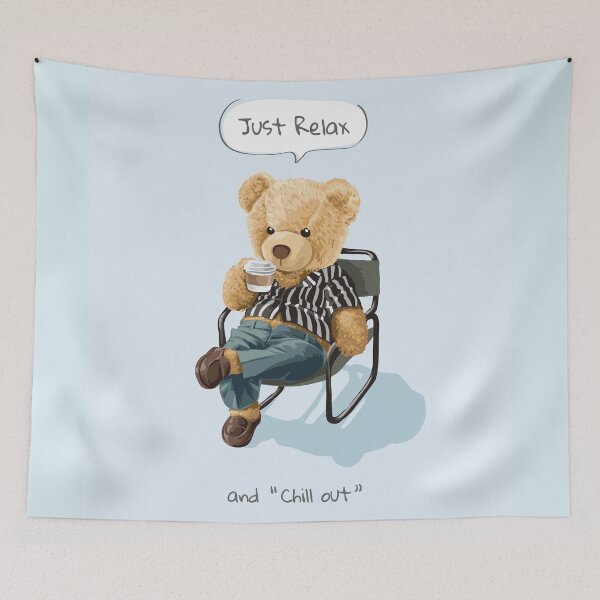 Item preview, Relax Chill Out Slogan with Cute Bear Toy Sitting Sipping Coffee Illustration designed and sold by Peekonet.