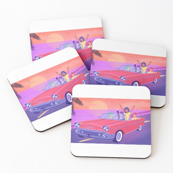 Item preview, Happy Friends Riding In A Convertible Car Along A Beachfront Road With The Huge Orange Sunset designed and sold by AidenChen.