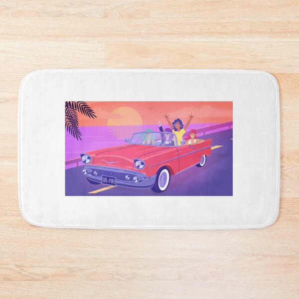 Item preview, Happy Friends Riding In A Convertible Car Along A Beachfront Road With The Huge Orange Sunset designed and sold by AidenChen.