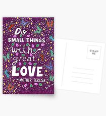 Do Small Things With Great Love, Mother Teresa Quote, Lettering, Butterfly And Leaf Doodle, Inspirational Postcards