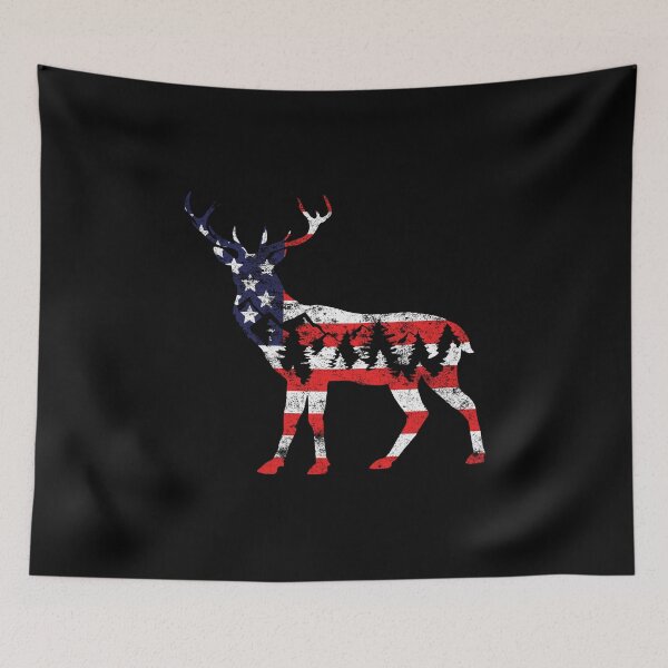 Item preview, Vintage American Flag Mountain Animals Deer designed and sold by NewTrendings.