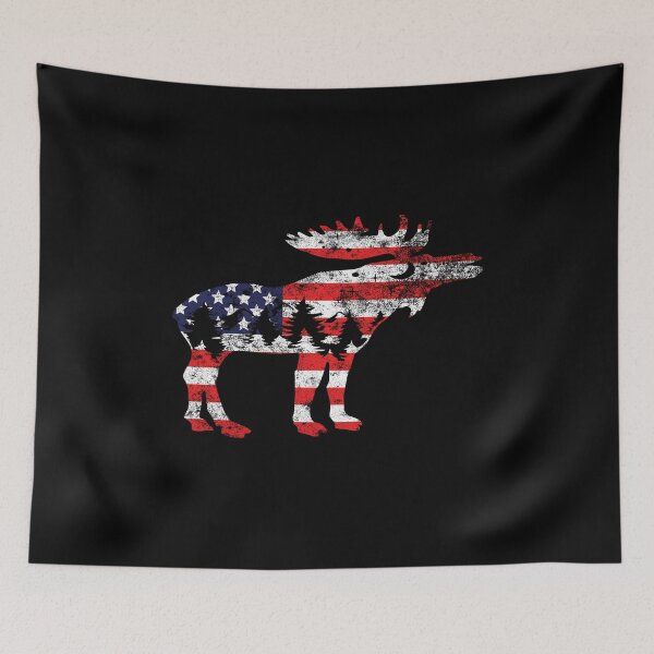 Item preview, Vintage American Flag Mountain Animals Moose designed and sold by NewTrendings.