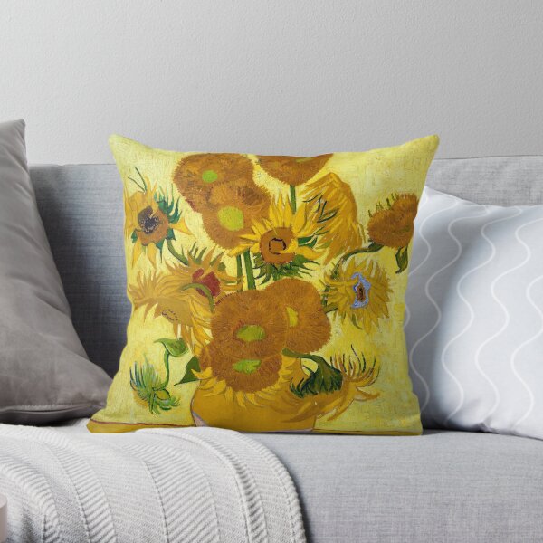1889-Vincent van Gogh-Sunflowers-73x95 Throw Pillow