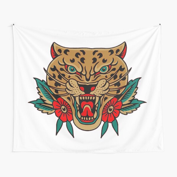 Item preview, Tiger head tattoo with red rose designed and sold by Almusawwir.