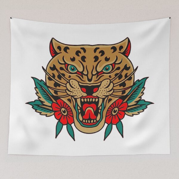 Item preview, Tiger head tattoo with red rose designed and sold by Almusawwir.