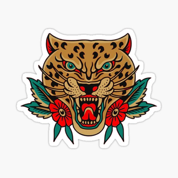 Item preview, Tiger head tattoo with red rose designed and sold by Almusawwir.