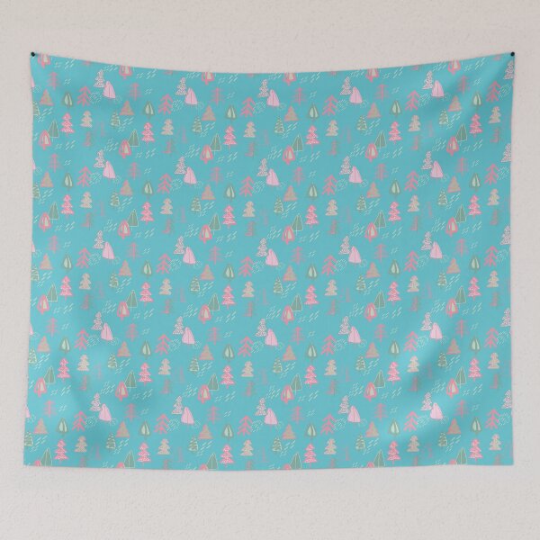 Item preview, Boho Christmas Trees Pastel Blue designed and sold by Redhillcreative.