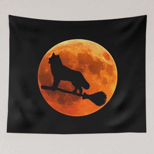 Artikelvorschau, Husky Hund Silhouette Mond Halloween entworfen und verkauft von alaechamlal.