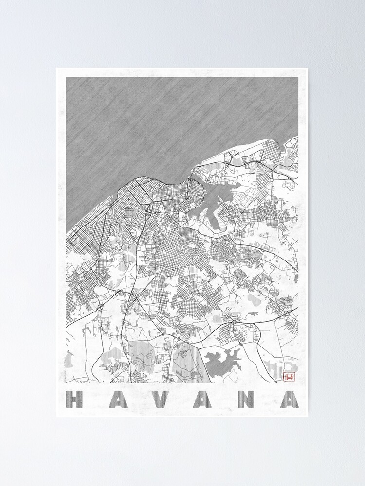 Alternate view of Havana Map Line Poster