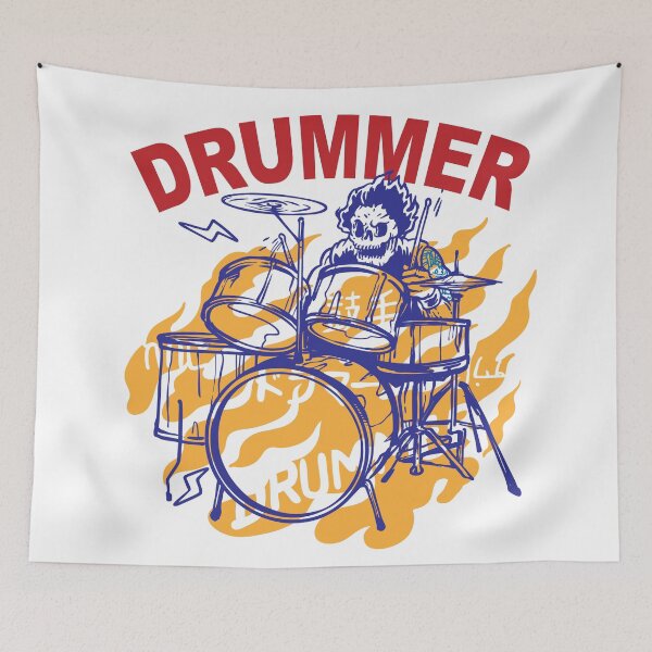 Item preview, Skull Man Playing Drum Vector Illustration designed and sold by Peekonet.