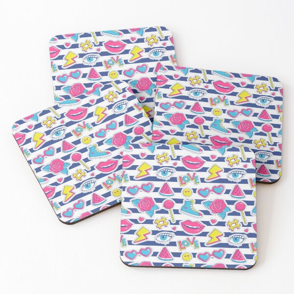 Item preview, Striped Seamless Pattern with Colorful Patch Badges Fashion Background White Pink Blue Yellow Colors designed and sold by Peekonet.