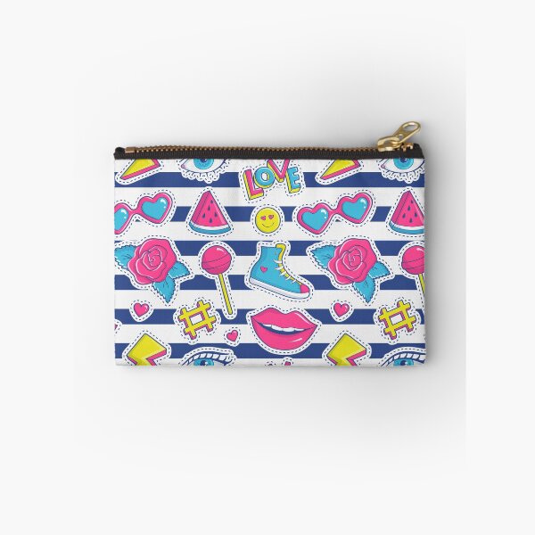 Item preview, Striped Seamless Pattern with Colorful Patch Badges Fashion Background White Pink Blue Yellow Colors designed and sold by Peekonet.