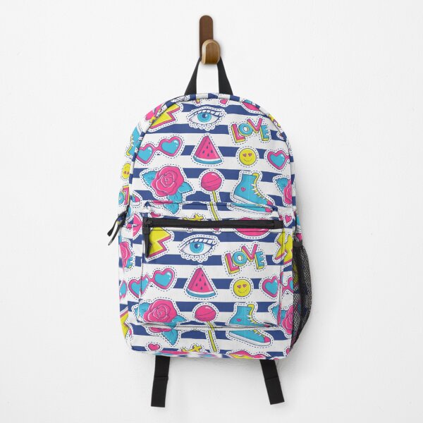 Item preview, Striped Seamless Pattern with Colorful Patch Badges Fashion Background White Pink Blue Yellow Colors designed and sold by Peekonet.