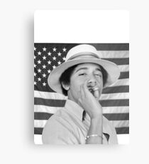 Junger Obama, der mit amerikanischer Flagge raucht Metallbild