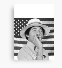 Young Obama smoking with American Flag Canvas Print