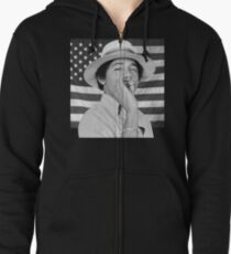 Young Obama smoking with American Flag Zipped Hoodie