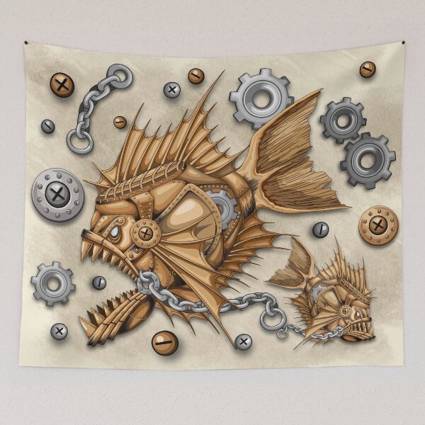 Item preview, Steampunk Piranha Killer Retro Machine designed and sold by BluedarkArt.