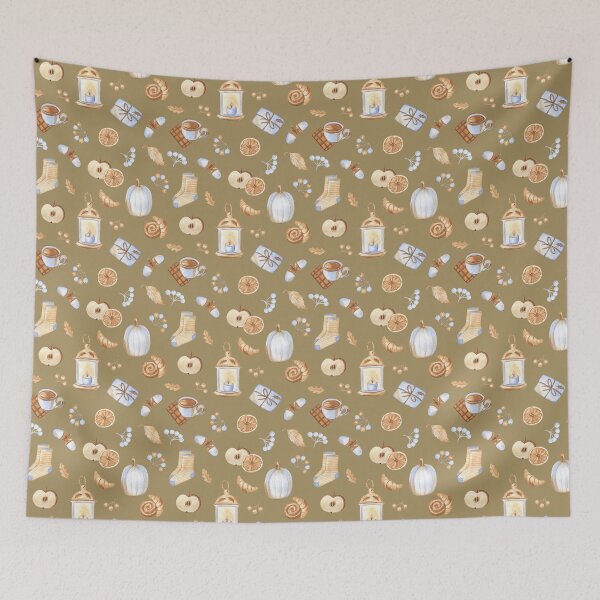 Item preview, Cozy Autumn pattern (on olive) designed and sold by Flowersforbear.
