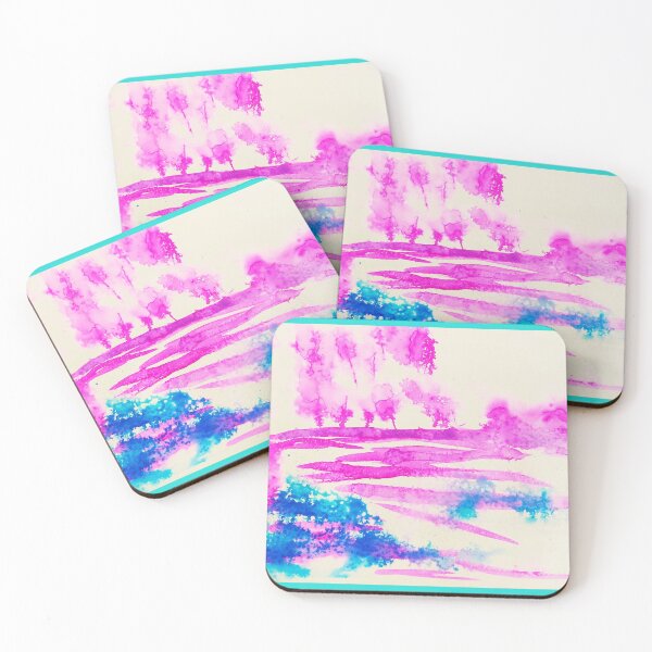 Item preview, Pink landscape with blue flowers. designed and sold by Rita1122.