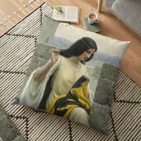Stitching the Standard by Edmund Leighton Floor Pillow