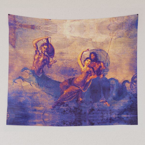 Item preview, NEPTUNO Y ANFITRITE SOBRE UN HIPOCAMPO Fresco romano de Pompeya en tonos azules designed and sold by BulganLumini.