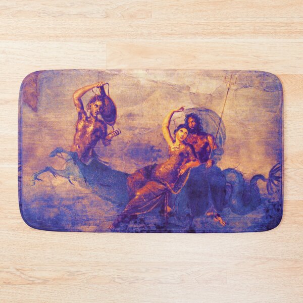 Item preview, NEPTUNE AND AMPHITRITE ON A HIPPOCAMPUS Pompeii Roman Fresco in Blue Hues designed and sold by BulganLumini.
