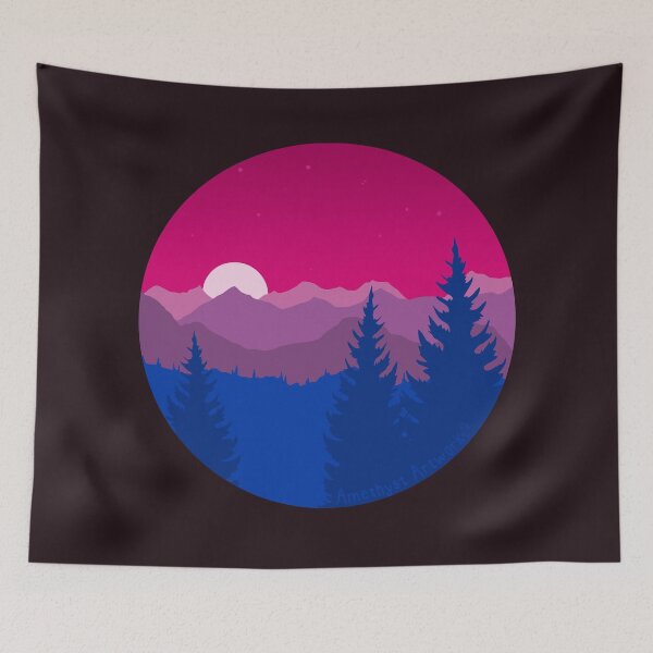 Item preview, Subtle Bisexual Pride Flag Mountainscape  designed and sold by AmethystArtwork.