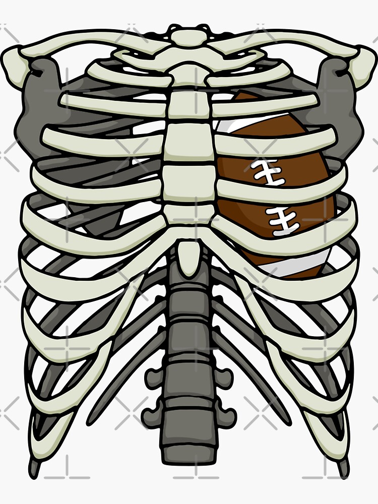 "Ribcage Halloween Football Player Skeleton Ball Heart" Sticker for