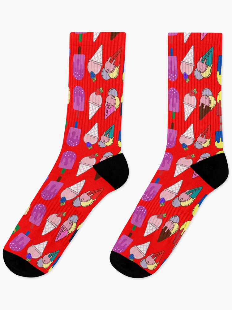 Thumbnail 1 of 5, Socks, Ice Cream Flavour Red Background designed and sold by DesignMore21.