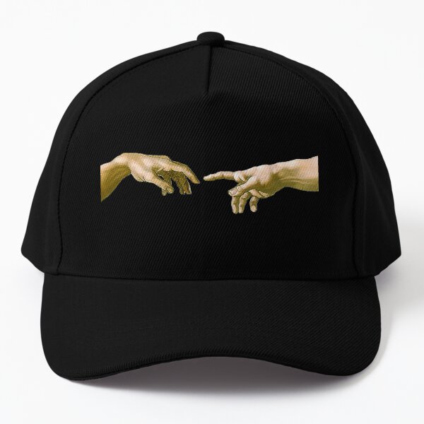 Touch of God, The Creation of Adam, (close up), Michelangelo, 1510, Genesis, Ceiling, Sistine Chapel, Rome, on BLACK. Baseball Cap