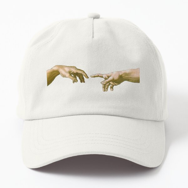 Touch of God, The Creation of Adam, (close up), Michelangelo, 1510, Genesis, Ceiling, Sistine Chapel, Rome, on BLACK. Dad Hat