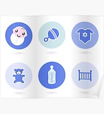 Baby boy blue icons collection Poster
