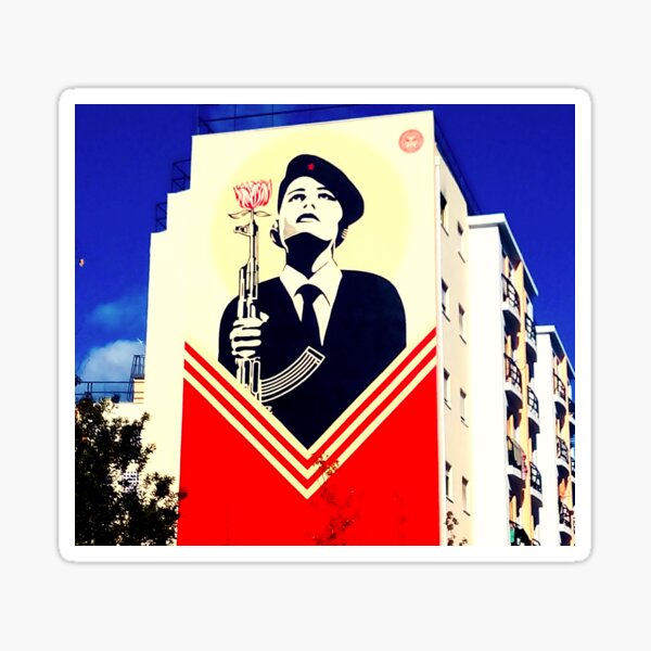 Shepard Fairey Lisbon Revolution Street Art Message, Obey Giant Street Art, Carnation Flower Art Sticker