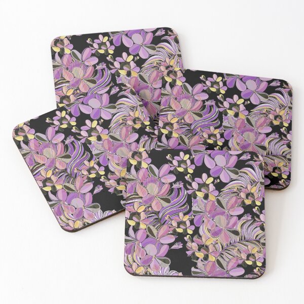 Artikelvorschau, Hawaiianisch - polynesisch - samoanisches Vintage-lila und schwarzes Tiare-Plumeria-Muster entworfen und verkauft von sunnthreads.