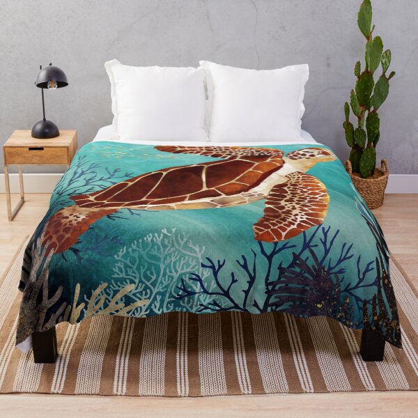 Metallic Sea Turtle Throw Blanket