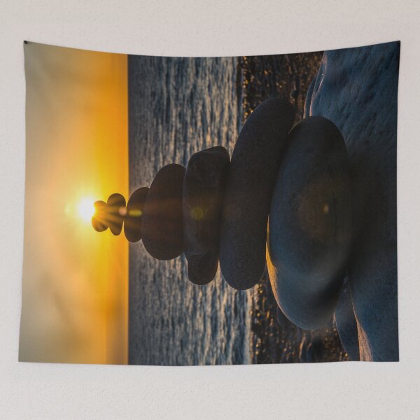 Item preview, Pebble Stack Sunset at Trefor (Landscape version) designed and sold by LluniauDafyddEm.