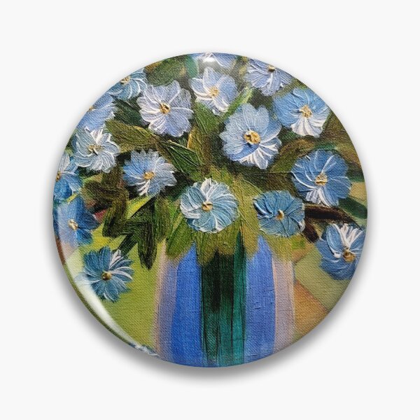 Item preview, some blue daisy's in a glass vase on a multi layer background  designed and sold by kkartwork.