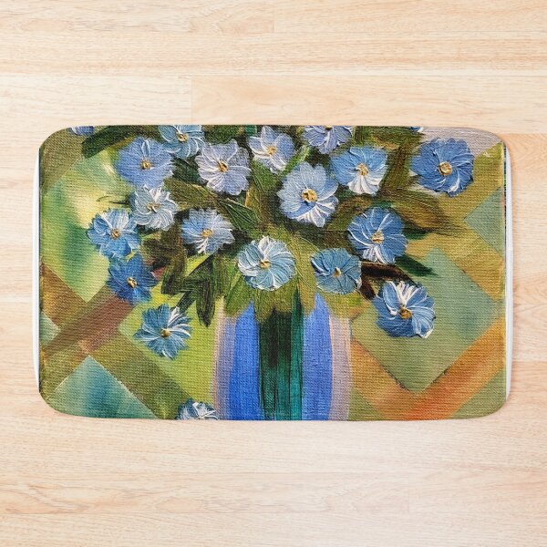 Item preview, some blue daisy's in a glass vase on a multi layer background  designed and sold by kkartwork.