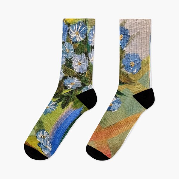 Item preview, some blue daisy's in a glass vase on a multi layer background  designed and sold by kkartwork.