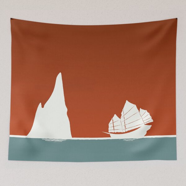 Item preview, Chinese Junk Boat at Sunset - Duotone illustration designed and sold by 4personnen.