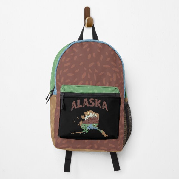 Item preview, Alaska Decorative State Map Shape with Mountain Camp Site  (US States Collection, Distressed Style) designed and sold by gumdrop-go.