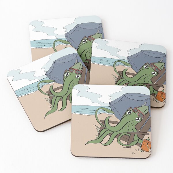Item preview, Green Squid Sunbathing on the Beach designed and sold by Otter-Grotto.