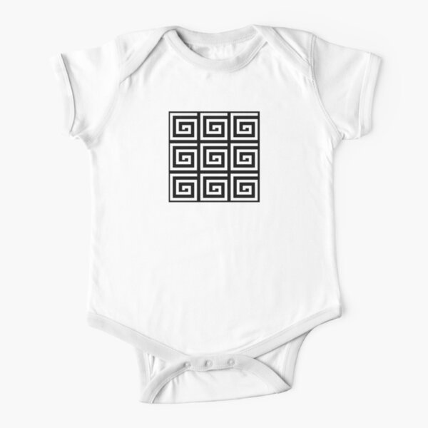 Greek Spiral Pattern | Greek Key Pattern | Classic Patterns | Vintage Patterns | Black and White | Short Sleeve Baby One-Piece