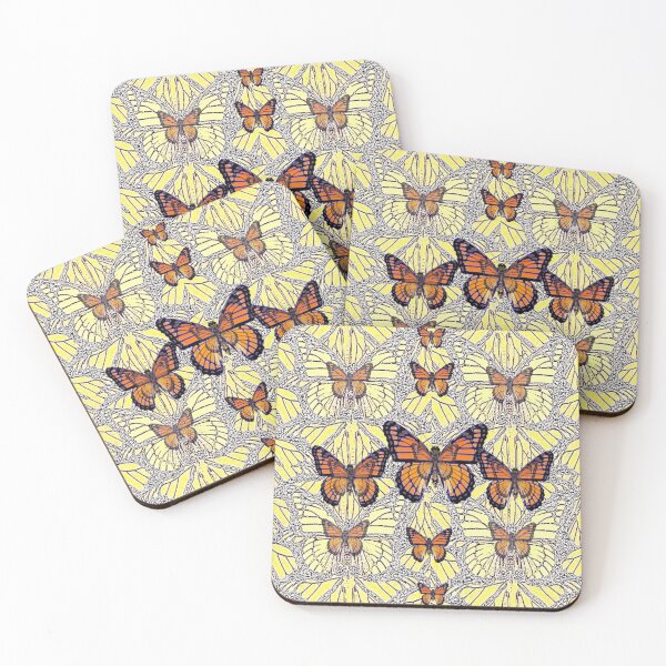 Item preview, ORANGE MONARCHS ON YELLOW BUTTERFLY DRAWING designed and sold by sharlesart.